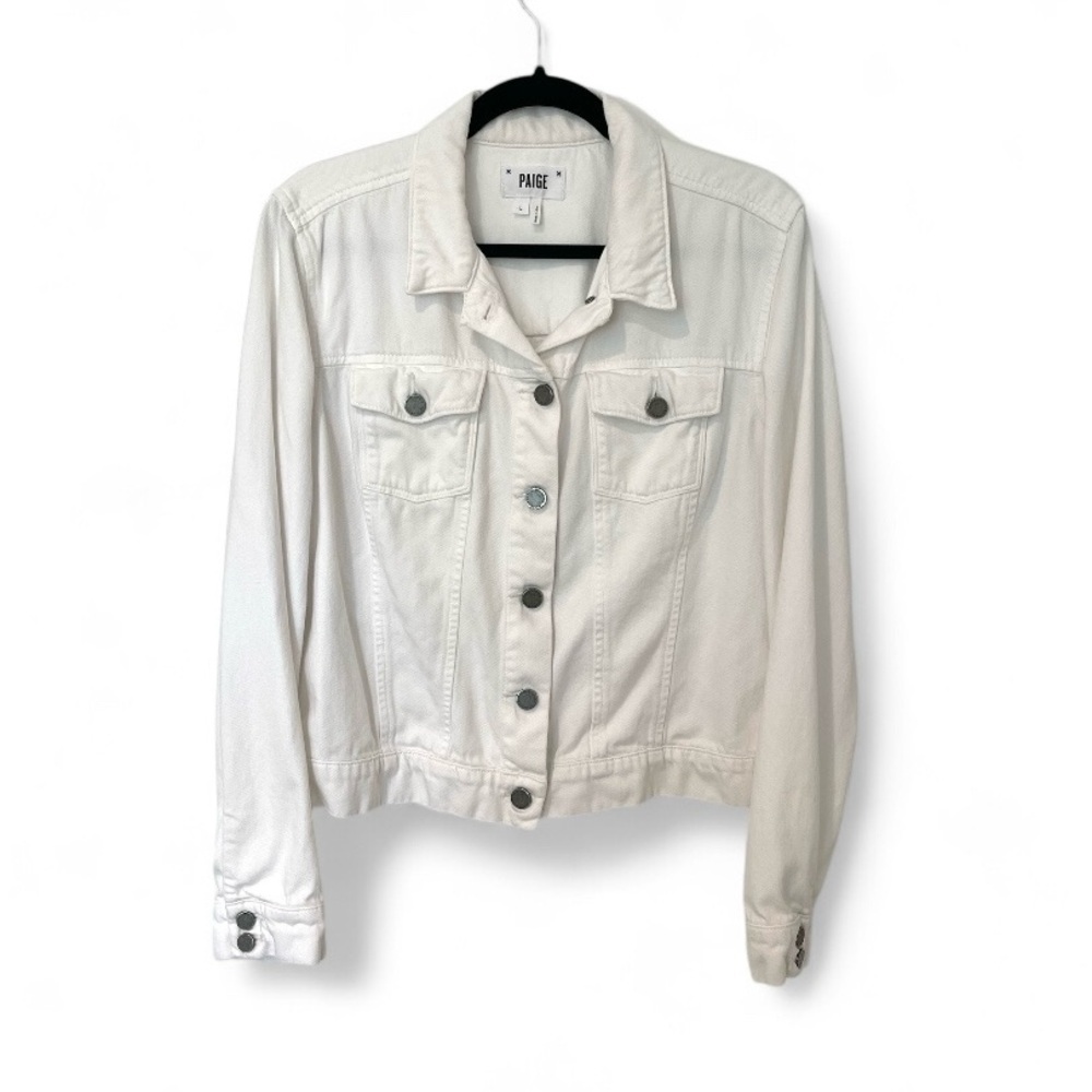 Paige Cropped Relaxed Fit Denim Jacket (White, L)